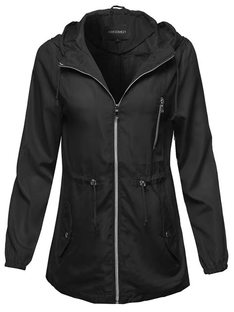 FashionOutfit Women's Solid Lightweight Anorak Hooded Windbreaker ...
