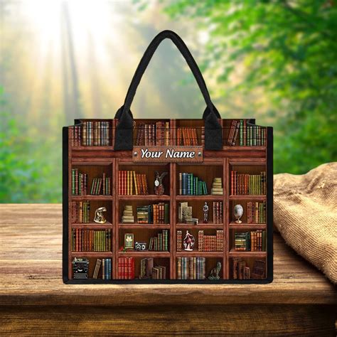 Personalized Library Book Shelf Canvas Tote Bag Custom Name Librarian ...