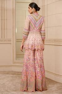 Buy Ivory Sheer Silk, Shantoon, Net, Embroidered Kurti And Sharara Set ...