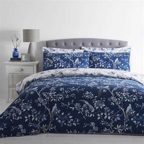 Dunelm Floral Reversible Blue Super Kingsize Oriental Bird Duvet Cover ...