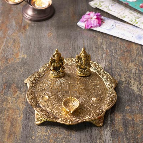 Buy Pooja Thali Set, Decorated Brass Pooja Thali for Wedding