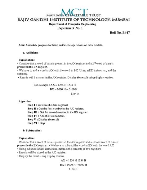 DOC-20230402-WA0051 - Summary Microprocessor - Experiment No. 1 Roll No ...