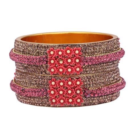 Sukriti Beautiful Partywear Flower Brass Kada Magenta Bangles for Wome ...