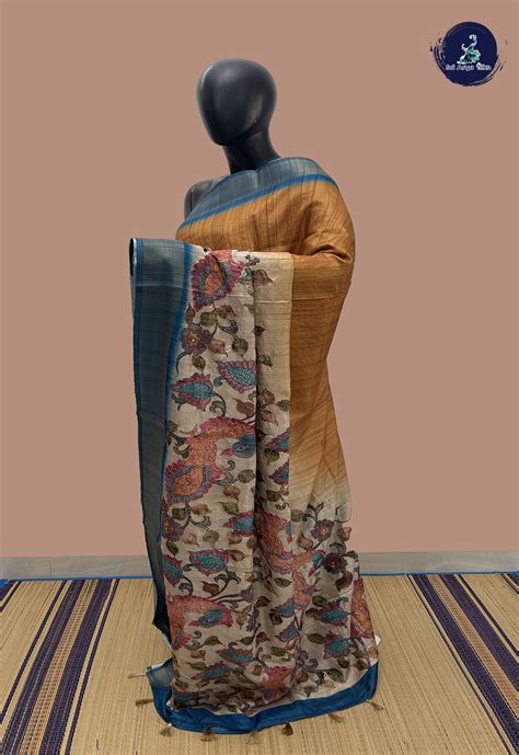 Beige Semi Tussar Saree With Kantha Work Pattern - Sri Arya Silks