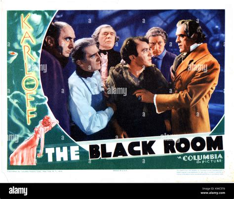 THE BLACK ROOM, far right: Boris Karloff on lobbycard, 1935 Stock Photo ...