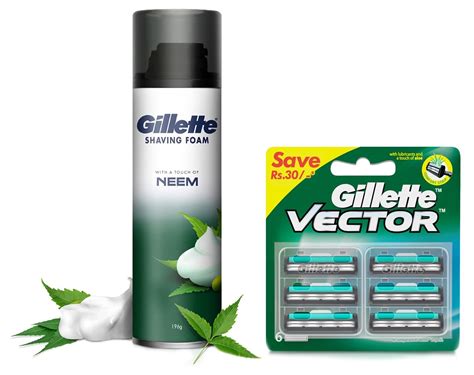 Buy Gillette Pre Shave foam | Neem | 196 gm & Gillette Vector Plus ...