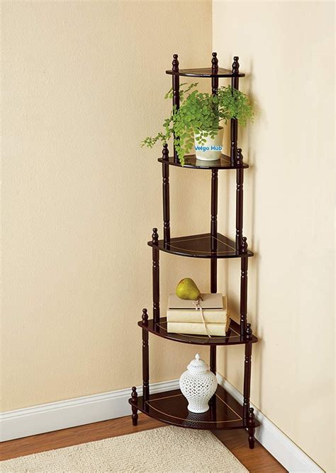 Velgo Hub 5 Shelve/Tier MDF Wall Corner Stand, Floor Standing, Brown ...