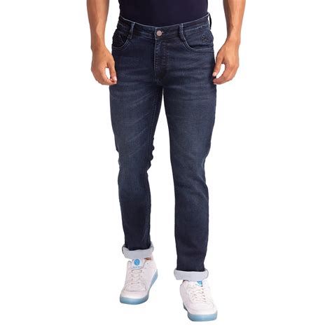 Men Blue Slim Tapered Fit Dobby Cotton Blend Jeans – MyRaymond