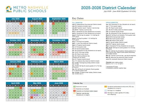Metropolitan Nashville Public Schools Calendar 2025-2026 | Download Now