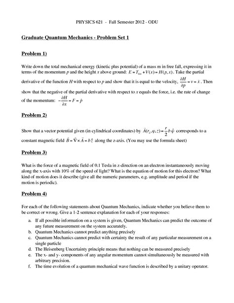 Quantum Mechanics Practice Problems
