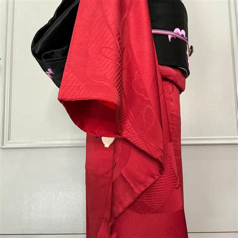 緋赤の庭の童遊び＊唐子 真紅 アンティーク小紋 B567 | kimono tento