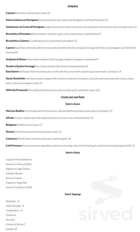 Menu for Cafè Calamari in Williams Bay, WI | Sirved