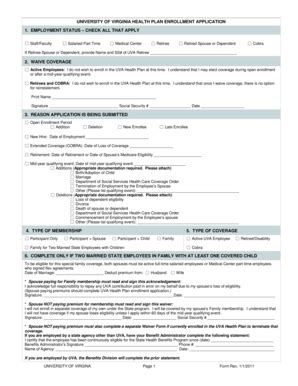 Fillable Online hr virginia Health plan enrollment form - University of ...