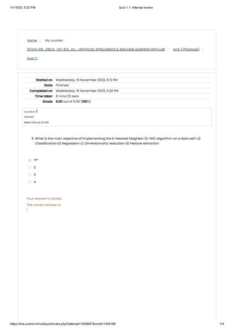 Quiz 1.1 Attempt review aiml - Home My courses 21CSH-316_21BCS_IOT-613 ...