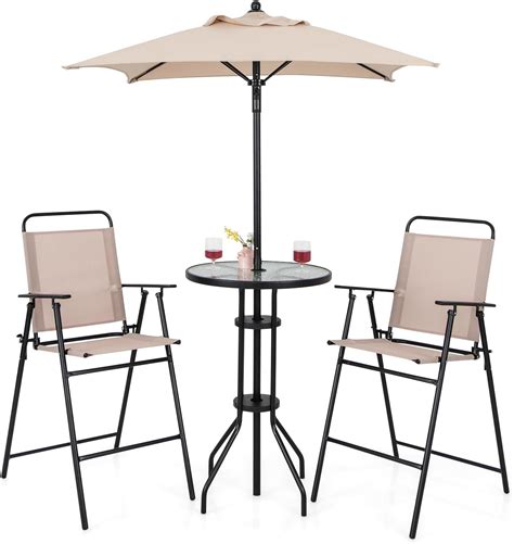 Amazon.com: Giantex 4-Piece Outdoor Bar Set, Round High Top Bar Table ...