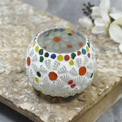 Buy Colorful Floral Polka Dots Mosaic Glass T-light Candle Holder ...