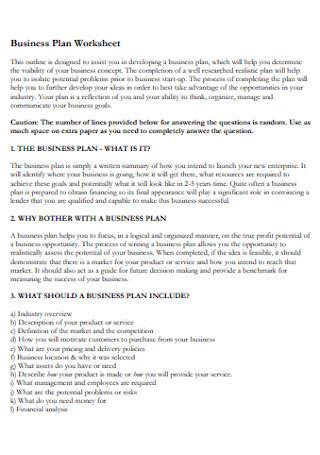 Business Plan Worksheet 的图像结果