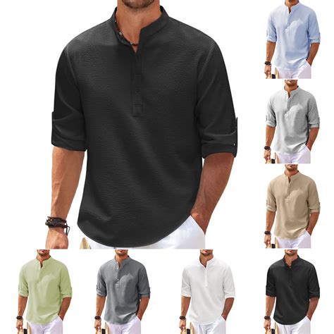 Feancey Mens Fall Henley Shirts Long Sleeve Quarter Button Up Tops ...