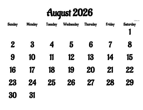 Download Your Free August 2026 Calendar – Available in PDF, PNG, and XLS Formats!