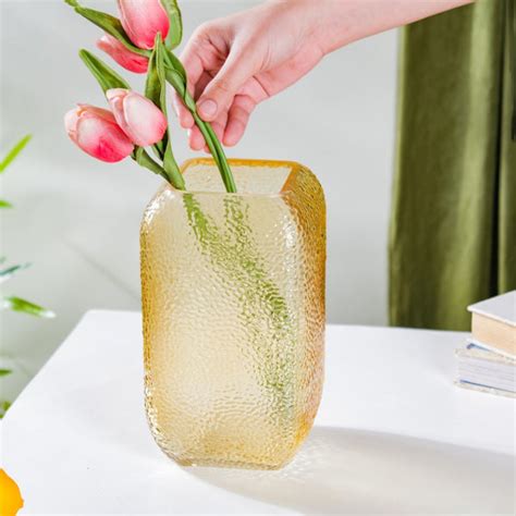 Art Deco Pebble Patterned Glass Vase Amber 7.5 Inch