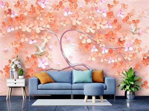 999Store Designer Beautiful 3D Colourful Flower Tree with Flying Bird ...