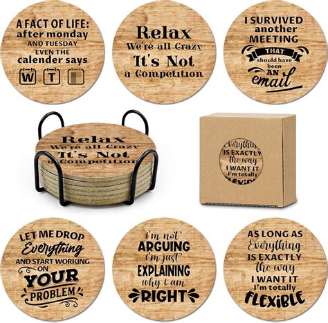 Amazon.com: HSSPIRITZ 6 Pcs with Holder Drink Cork Coasters,Funny ...