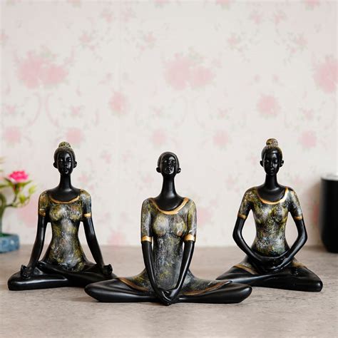 Set of 3 Ladies in Yoga Pose Antique Finish Handcrafted Decorative ...