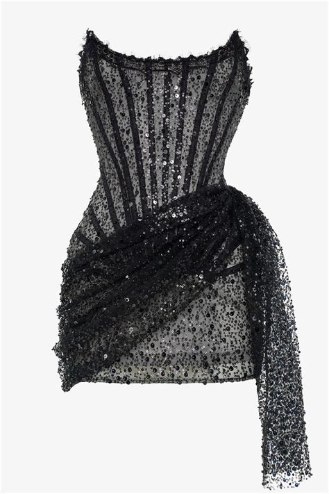 Black sequin corset draped strapless mini dress - XXS | Strapless mini ...