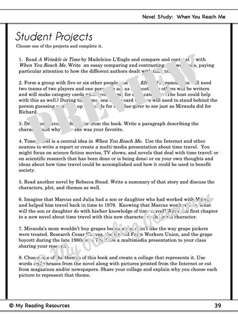 When You Reach Me Novel Study - My Reading Resources