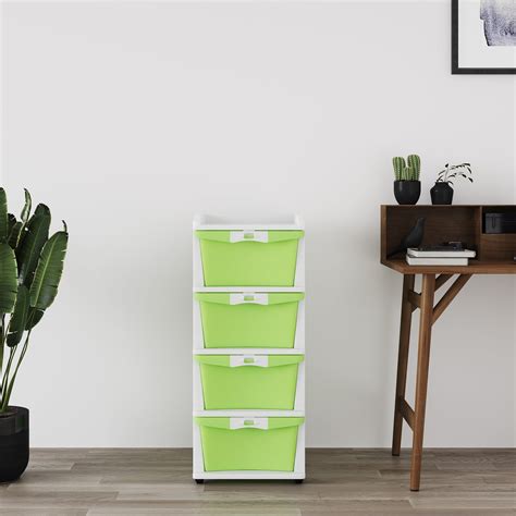 Buy Nilkamal CHTR24 Four Layers Chest of Drawer (Cream and Pastel Green ...