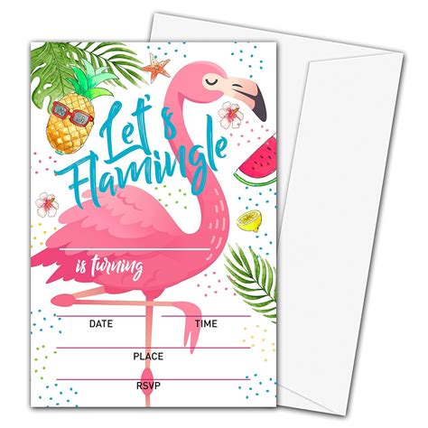 Kids Birthday Invitation Cards with Envelopes - Summer Flamingo Theme ...