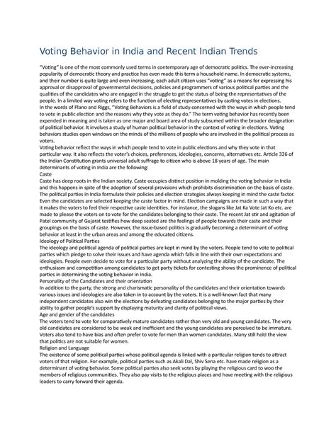 Voting Behavior in India and Recent Indian Trends - Voting Behavior in ...