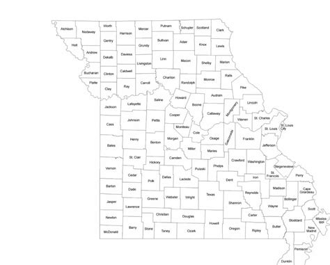 Missouri County Map with County Names Free Download