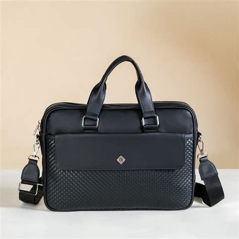 Embossed Vegan Leather Laptop Bag Black Online - Premium Laptop Bag ...