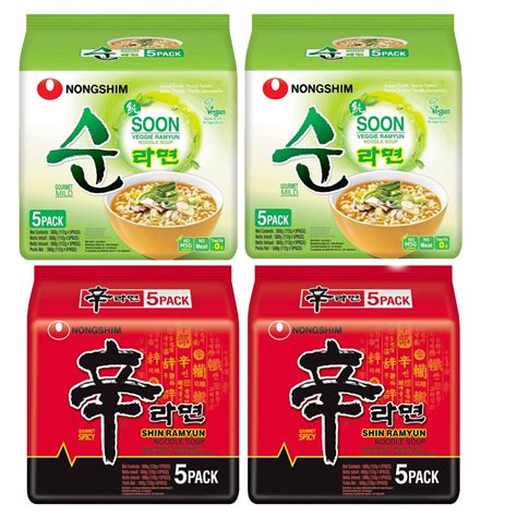 Nong Shim SHIN Ramyun Soon Veggie & Original Korean Ramen Noodles Mix ...