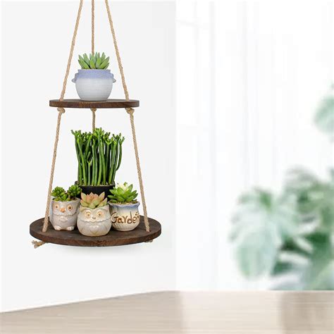 Buy Plant Hanger Shelves, 2-Tier Hanging Planter Shelf with Jute Rope ...