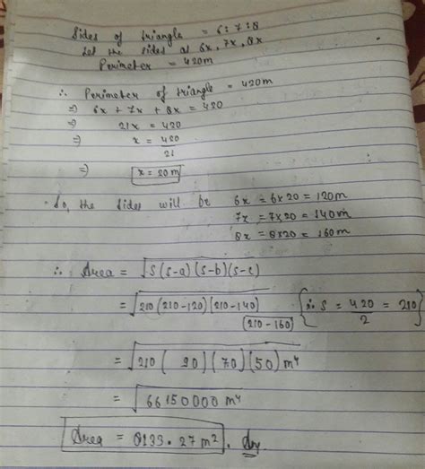 The side of triangle plot are in the ratio of 6:7:8 and perimeter is ...
