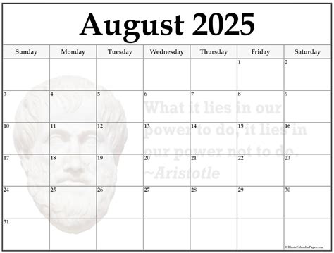 Blank Calendar Pages August 2025