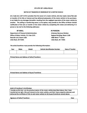 Arkansas Transfer Ownership - Fill Online, Printable, Fillable, Blank ...