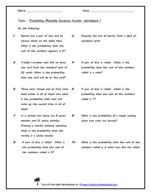 Mutually Exclusive Events Worksheet With Answers - Fill Online ...