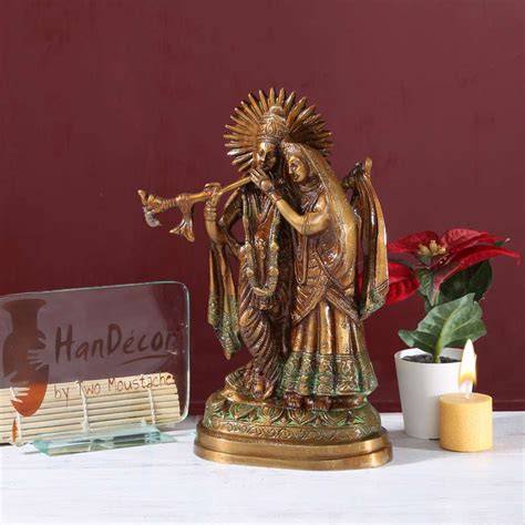 Buy Radha Krishna - The Divine Couple Brass Showpiece Online at Best Price
