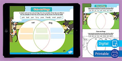 Cats and Dogs Compare and Contrast Writing Worksheet for ELL
