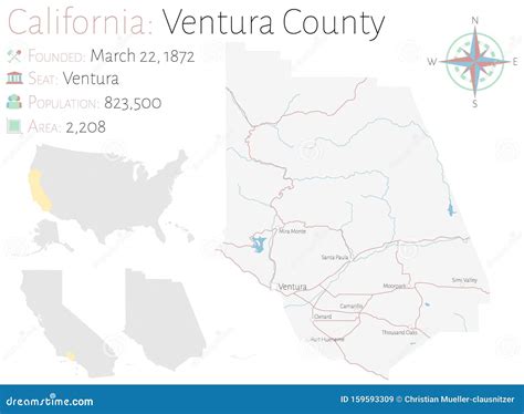 Map of Ventura County in California Stock Vector - Illustration of ...