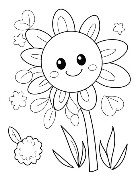 Premium Photo | Cute flower coloring page for kids