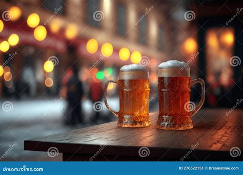 Cheers To Cold Beers: Two Frosty Mugs on the Bar. Generative Ai Stock ...