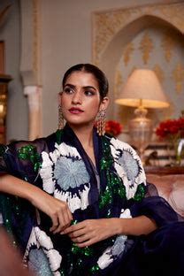 Midnight Blue Organza Durru Shehvar Saree – Atelier Shikaarbagh