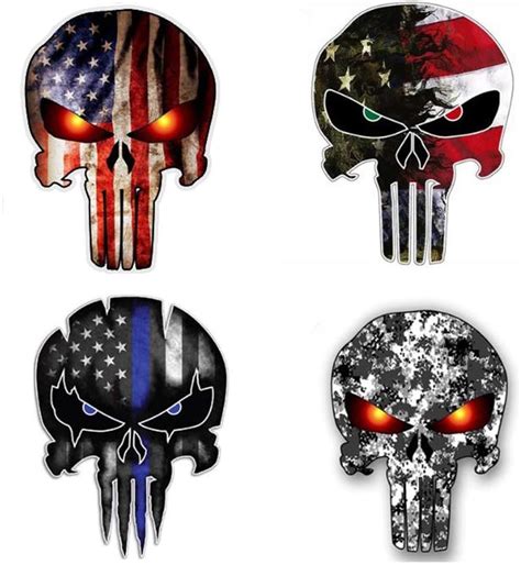 Buy Pack of 4 Punisher Skull American Flag Vinyl Decal Stickers Car ...