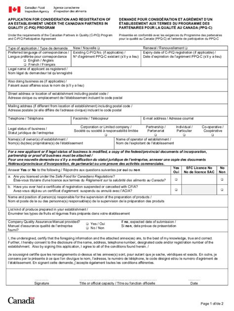 Fillable Online Annex G - C-PIQ Export DocumentForm no. CFIA/ACIA 5314 ...