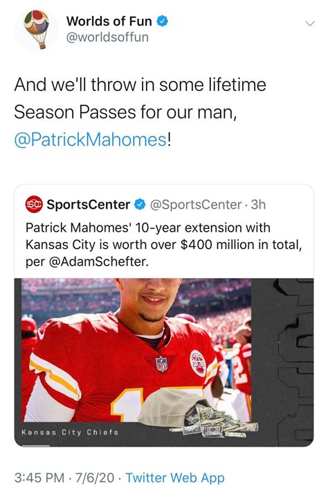 [Worlds Of Fun] WOF is giving Patrick Mahomes lifetime season passes on ...