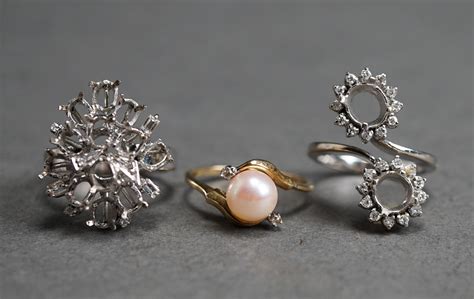 Lot - Two 10-Karat Gold Rings and a Tested 14-Karat White-Gold and ...